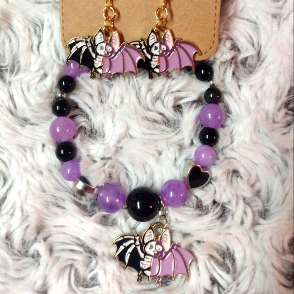 Amethyst and obsidian Skelly Bat gift set